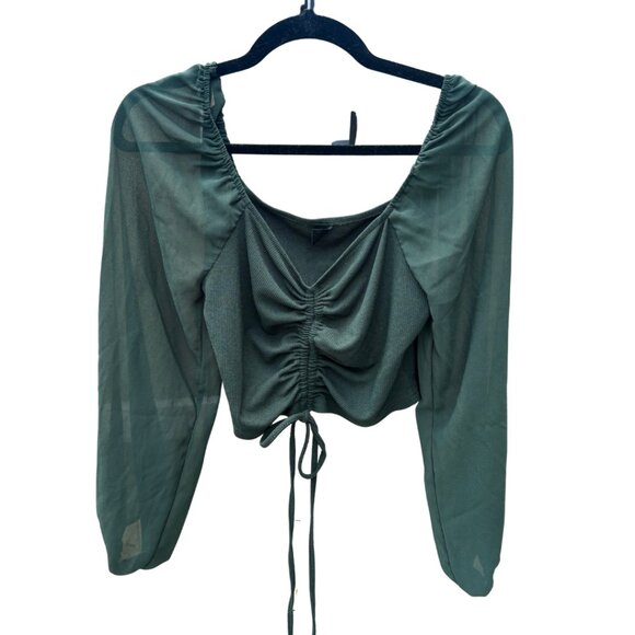 Shein Harvest Green Crop Peasant Top – Women’s Size Large - Picture 1 of 3